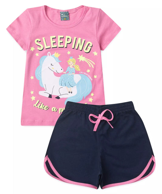 Pijama de Verão Infantil para Menina Sleeping Rosa
