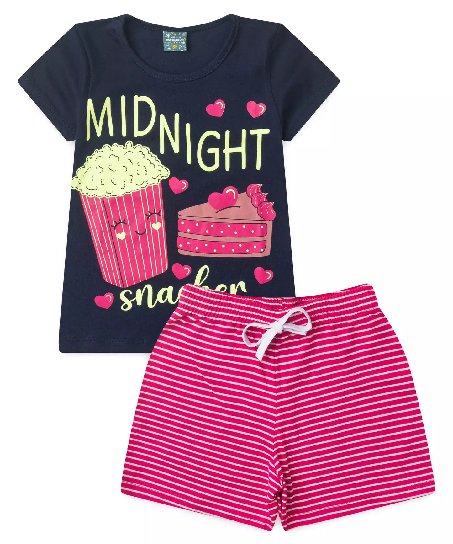 Pijama de Verão Infantil para Menina Snacker Marinho