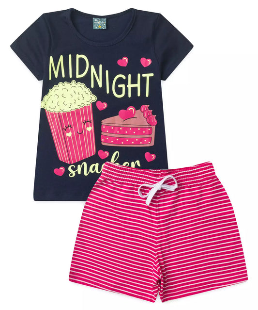 Pijama de Verão Infantil para Menina Snacker Marinho