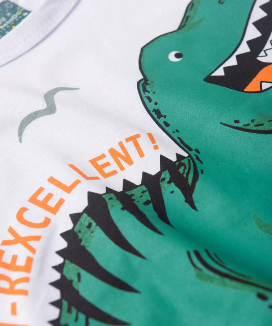 Pijama de Verão Infantil para Menino T-Rexcellent Branco
