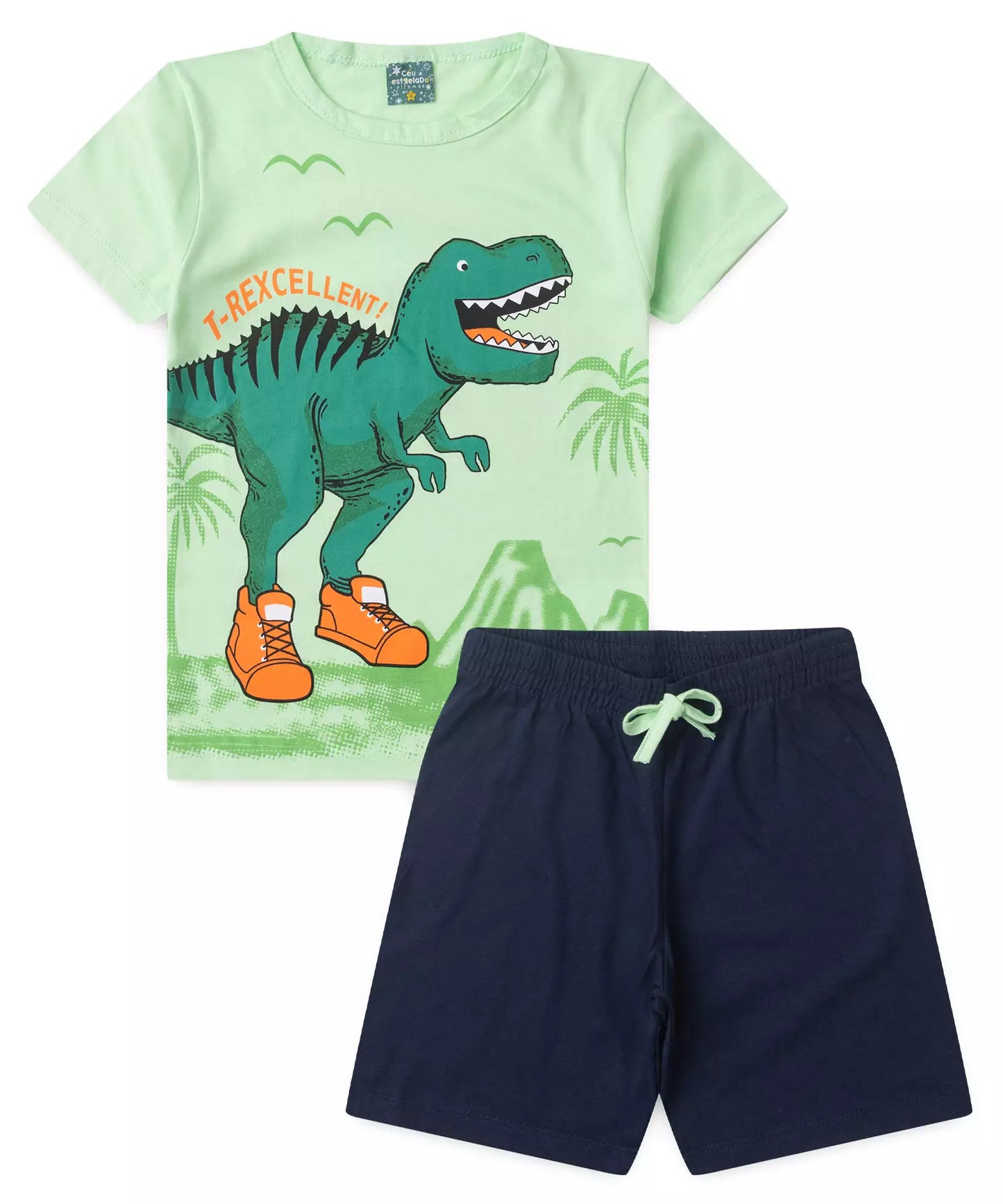 Pijama de Verão Infantil para Menino T-Rexcellent Verde