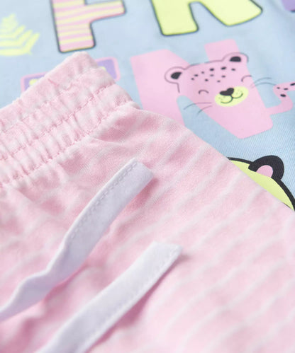 Pijama de Verão para Menina Amizade Colorida Azul