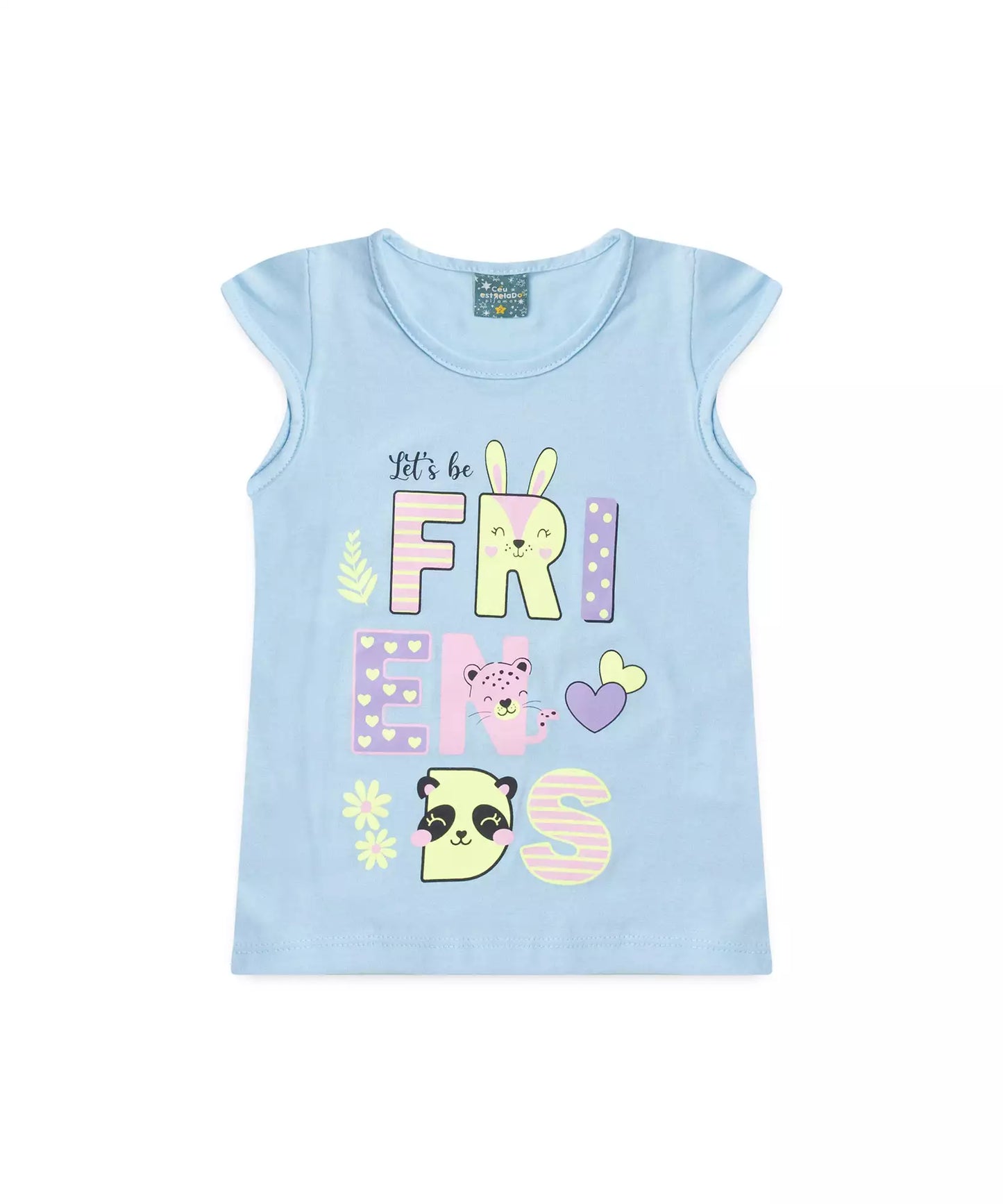 Pijama de Verão para Menina Amizade Colorida Azul
