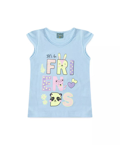 Pijama de Verão para Menina Amizade Colorida Azul