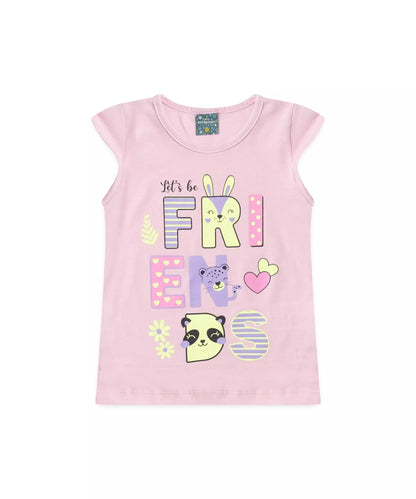 Pijama de Verão para Menina Amizade Colorida Rosa