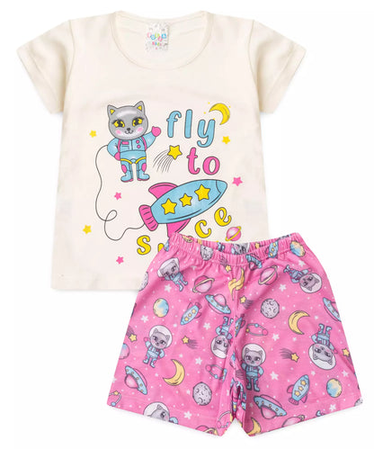 Pijama de Verão para Menina Flu to Space Marfim