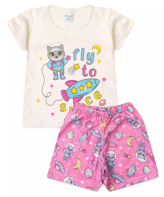 Pijama de Verão para Menina Flu to Space Marfim