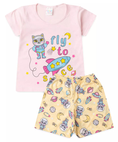 Pijama de Verão para Menina Flu to Space Rosa