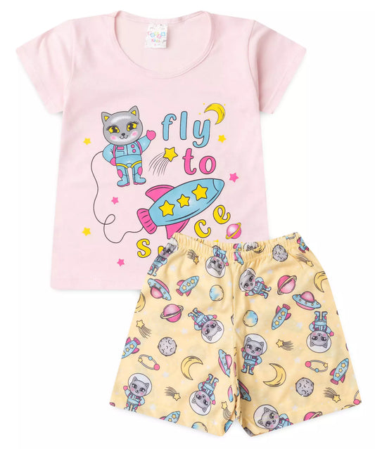 Pijama de Verão para Menina Flu to Space Rosa