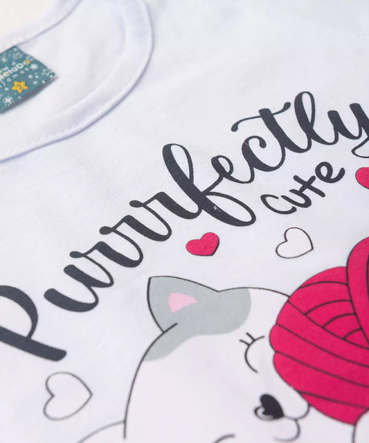 Pijama de Verão para Menina Gatinha Fofa Branco
