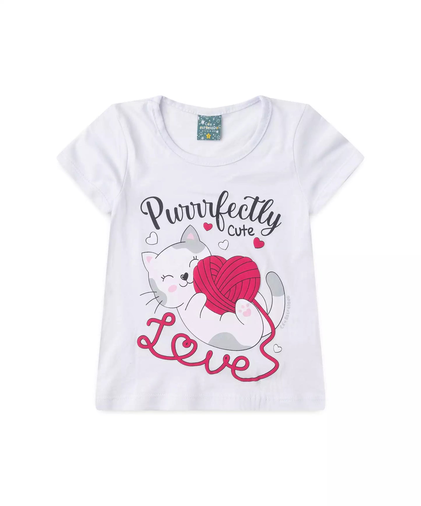 Pijama de Verão para Menina Gatinha Fofa Branco