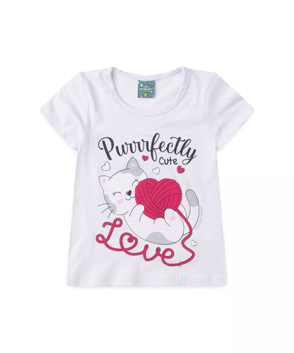 Pijama de Verão para Menina Gatinha Fofa Branco