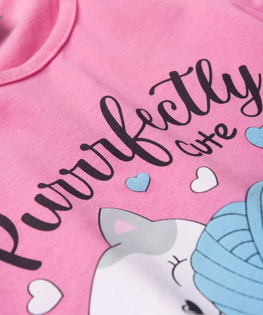 Pijama de Verão para Menina Gatinha Fofa Rosa