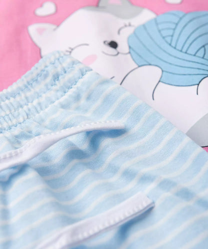 Pijama de Verão para Menina Gatinha Fofa Rosa