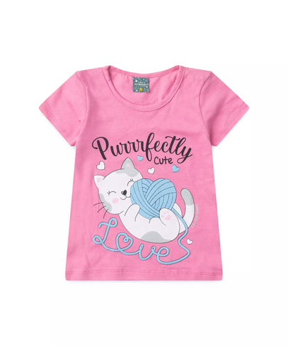 Pijama de Verão para Menina Gatinha Fofa Rosa