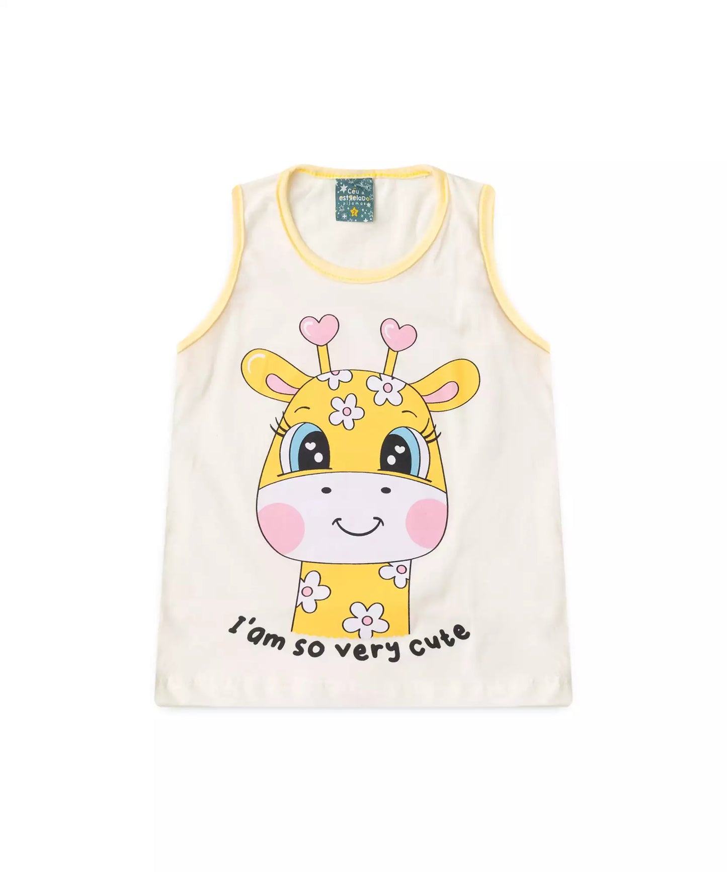 Pijama de Verão para Menina Girafinha Fofa Amarelo