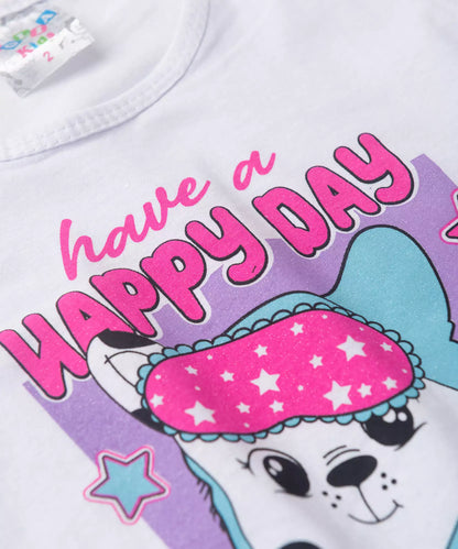 Pijama de Verão para Menina Happy Day Branco