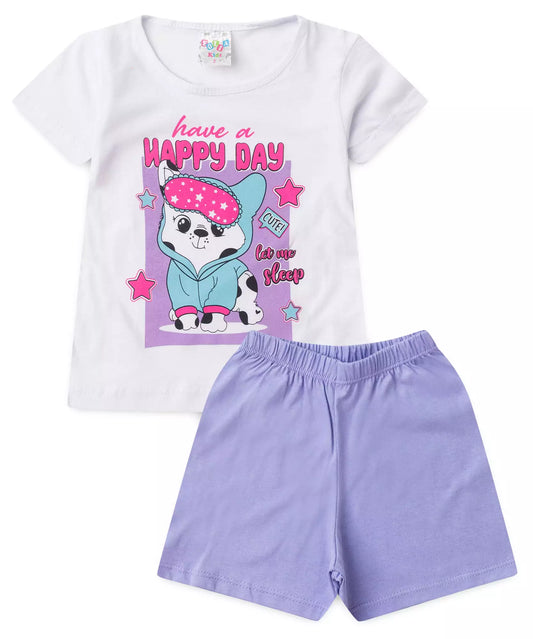 Pijama de Verão para Menina Happy Day Branco