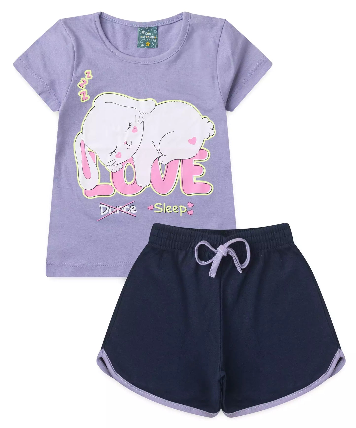 Pijama de Verão para Menina Love Sleep Lilás