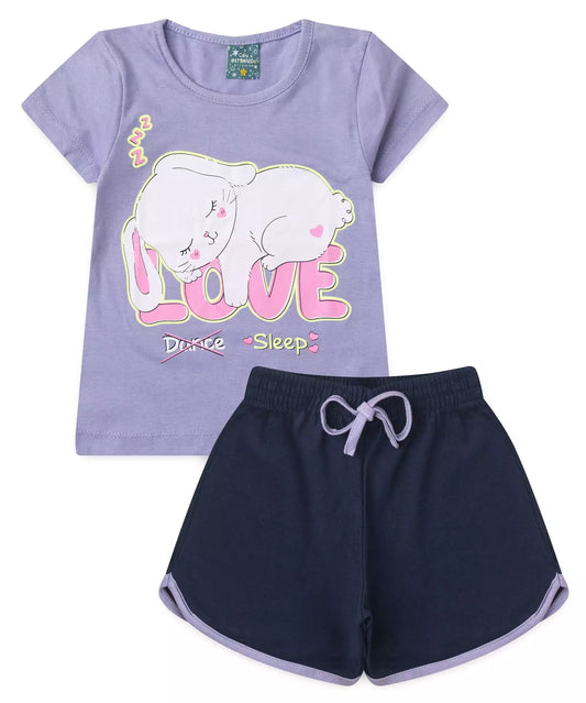Pijama de Verão para Menina Love Sleep Lilás