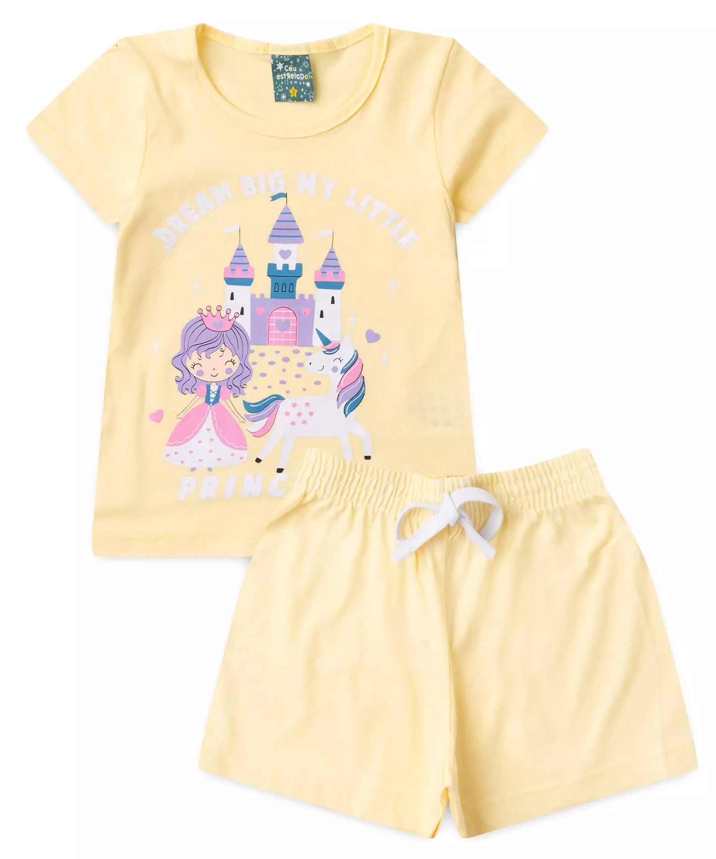 Pijama de Verão para Menina Sonho de Unicórnio Amarelo