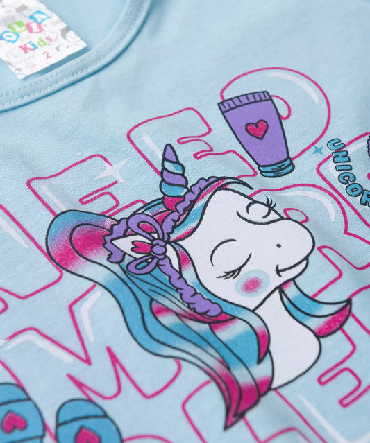 Pijama de Verão para Menina Unicorn Skincare Azul