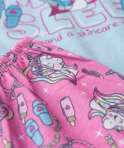 Pijama de Verão para Menina Unicorn Skincare Azul
