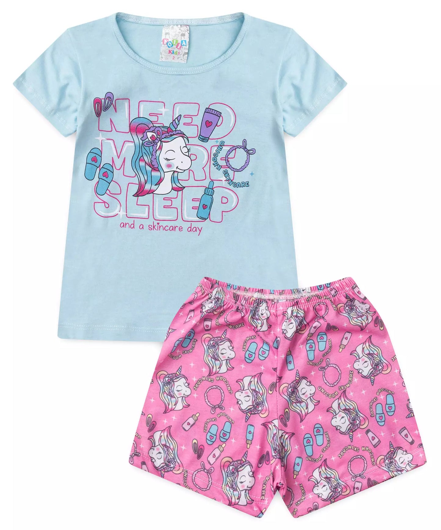 Pijama de Verão para Menina Unicorn Skincare Azul
