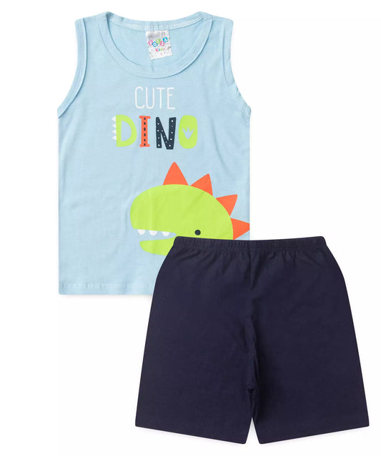 Pijama de Verão para Menino Cute Dino Azul