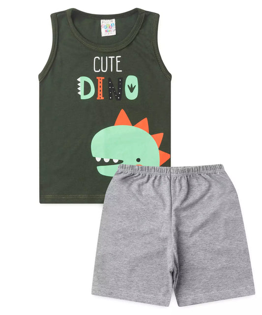 Pijama de Verão para Menino Cute Dino Verde