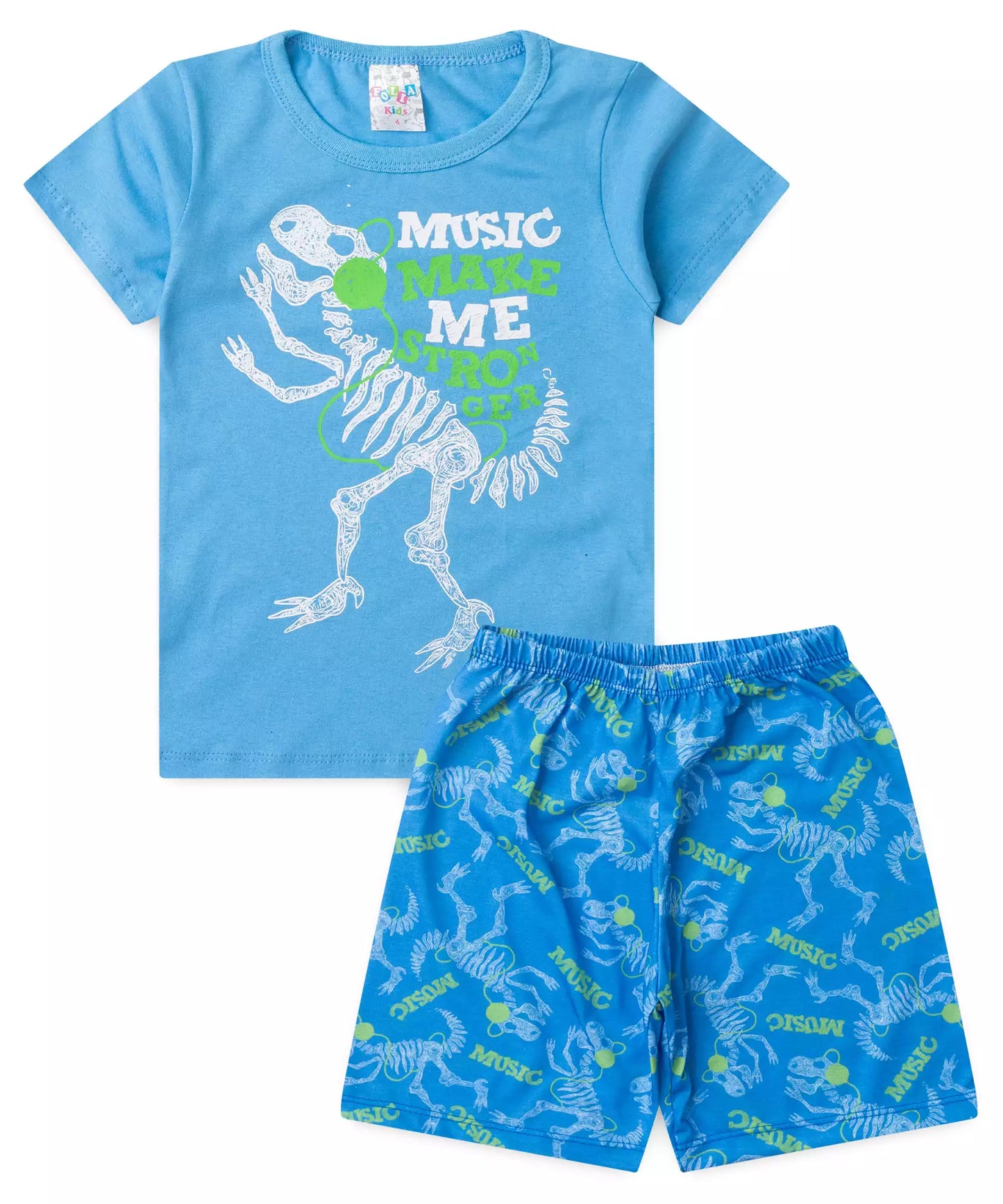 Pijama de Verão para Menino Dino Music Azul