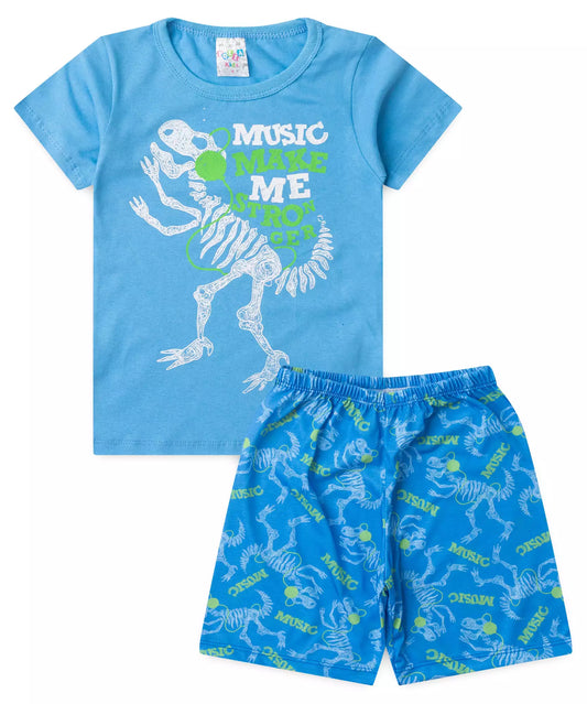Pijama de Verão para Menino Dino Music Azul