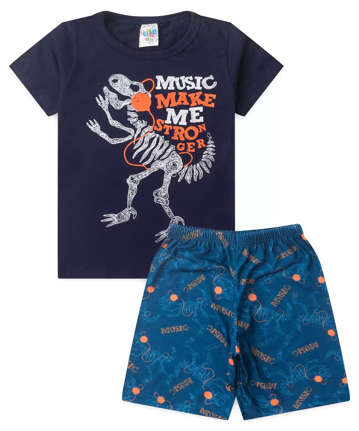 Pijama de Verão para Menino Dino Music Marinho