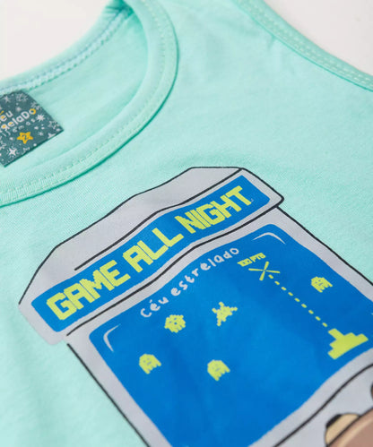 Pijama de Verão para Menino Game Verde Água