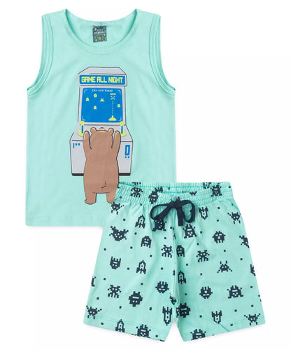 Pijama de Verão para Menino Game Verde Água