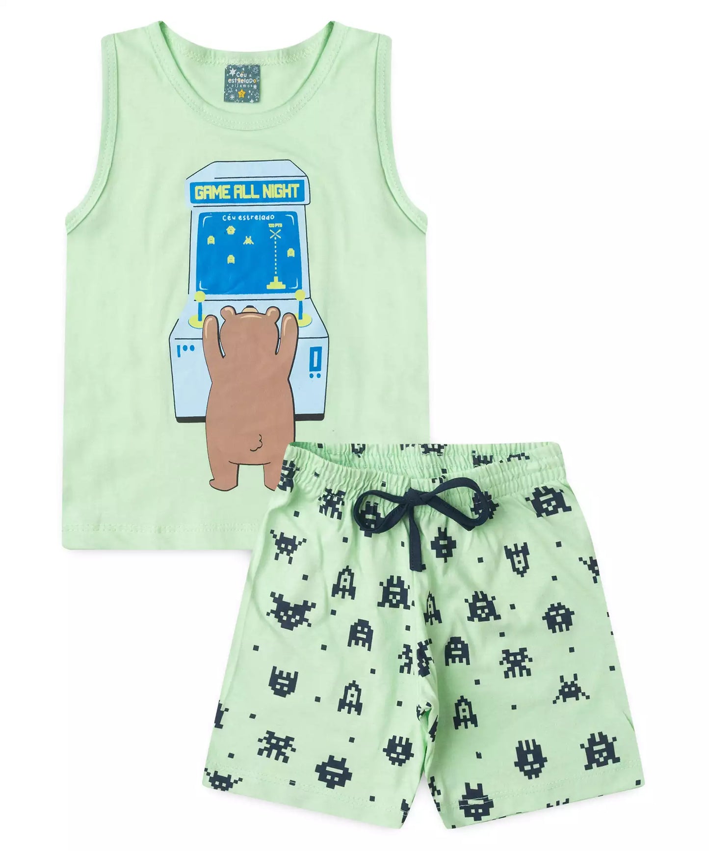 Pijama de Verão para Menino Game Verde Claro