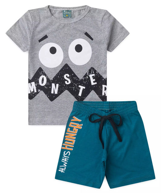 Pijama de Verão para Menino Monster Mescla