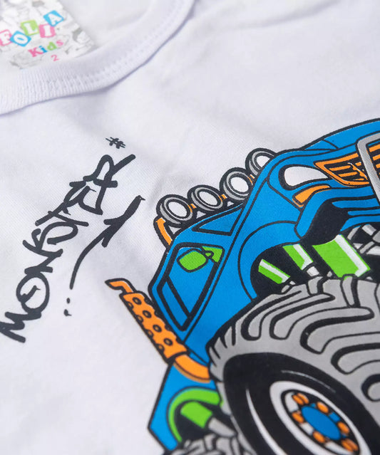 Pijama de Verão para Menino Monster Night Branco