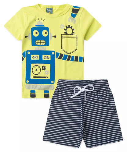 Pijama de Verão para Menino Robot Verde