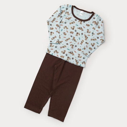 Pijama de Inverno para Menino Blusa Manga Longa Raposinha e Calça Marrom