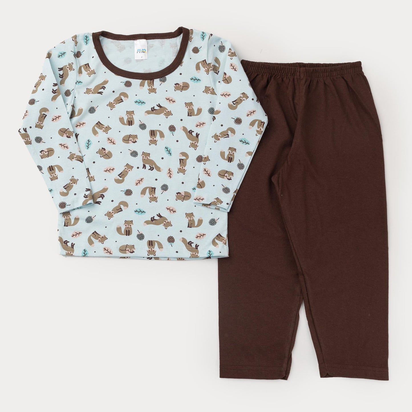 Pijama de Inverno para Menino Blusa Manga Longa Raposinha e Calça Marrom