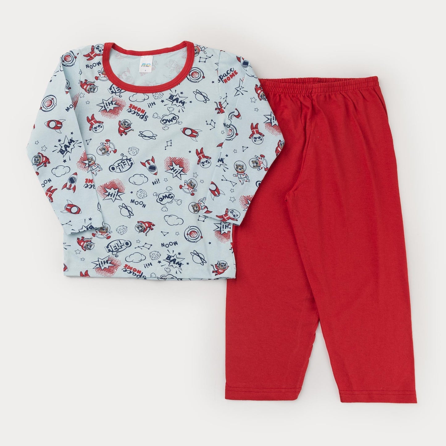 Pijama de Frio Unissex Blusa Manga Longa Foguete e Calça Vermelha
