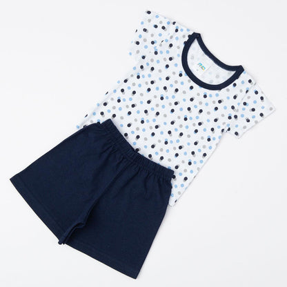 Pijama de Verão para Bebê Menino Blusa de Bolinhas e Short Marinho