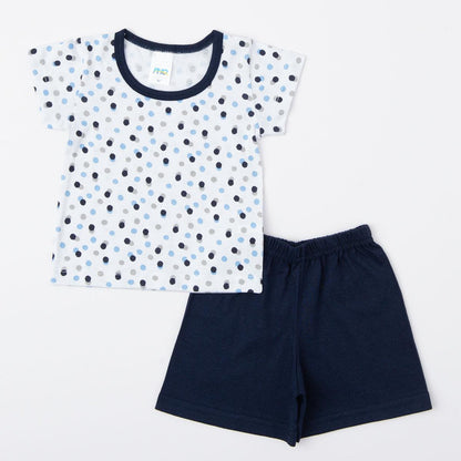 Pijama de Verão para Bebê Menino Blusa de Bolinhas e Short Marinho