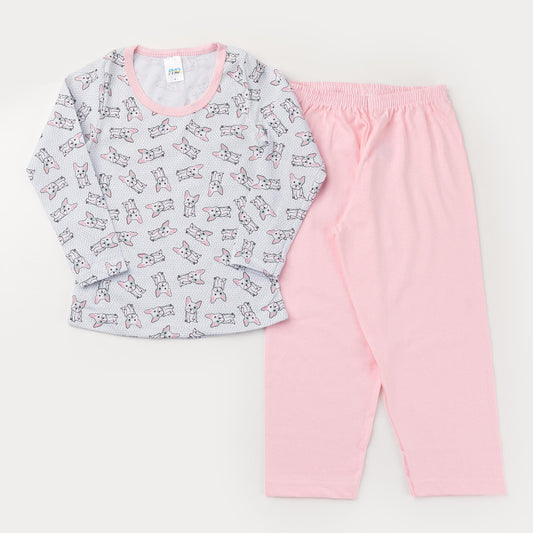 Pijama de Inverno para Menina Blusa Manga Longa Cachorrinho e Calça Rosa