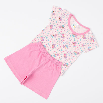 Pijama Rosa para Bebê Menina Blusa Fadinha e Short Básico