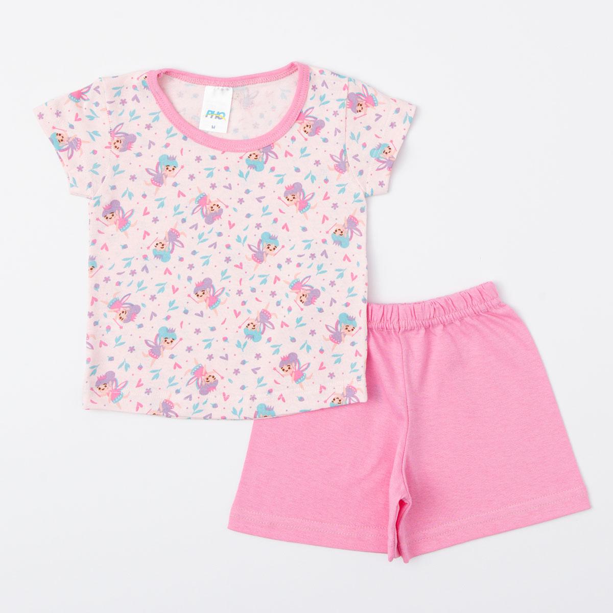 Pijama Rosa para Bebê Menina Blusa Fadinha e Short Básico