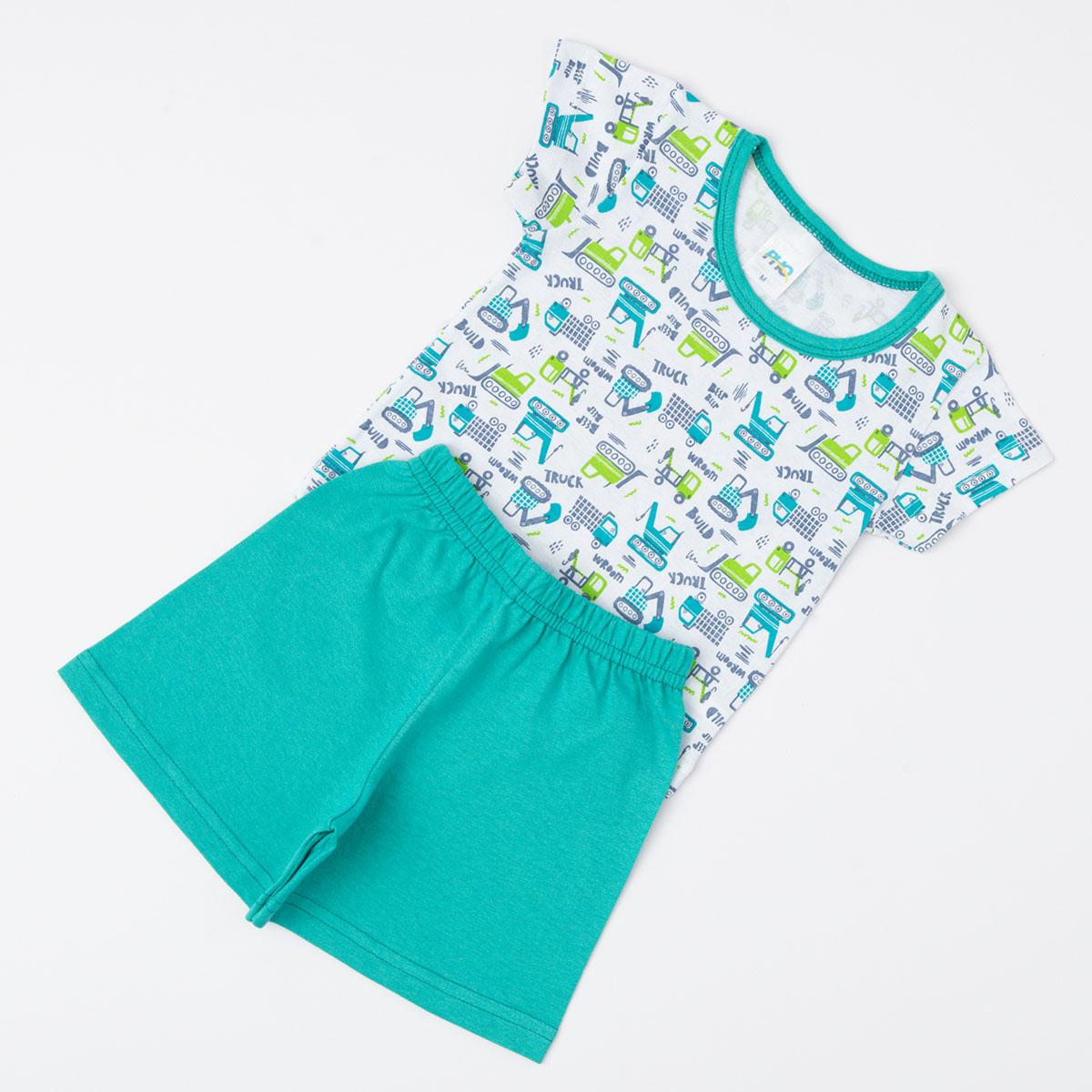 Pijama de Verão para Bebê Menino Blusa Trator e Short Verde