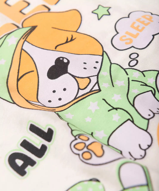 Pijama de Verão Infantil Feminino Cachorrinho Marfim