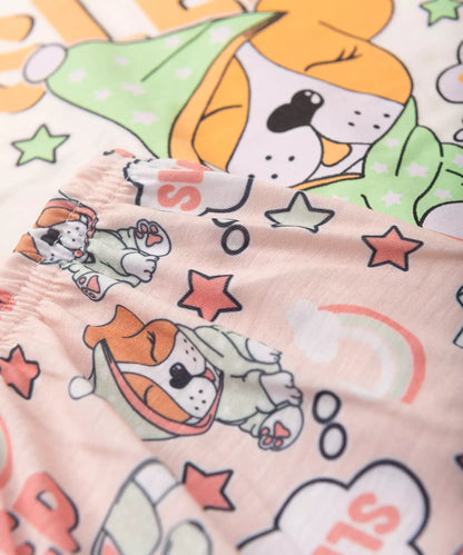Pijama de Verão Infantil Feminino Cachorrinho Marfim